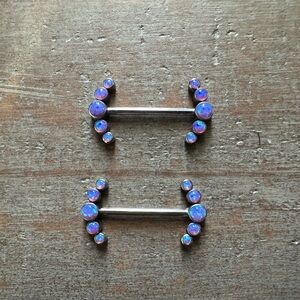 Nipple Jewelry: Opal Gemstone Cluster with Industrial Titanium Barbell - OS